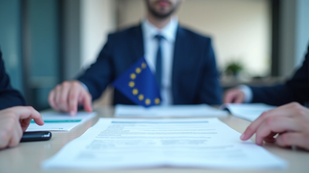 Représentation symbolique de l'harmonisation réglementaire avec drapeaux européens et symboles de conformité