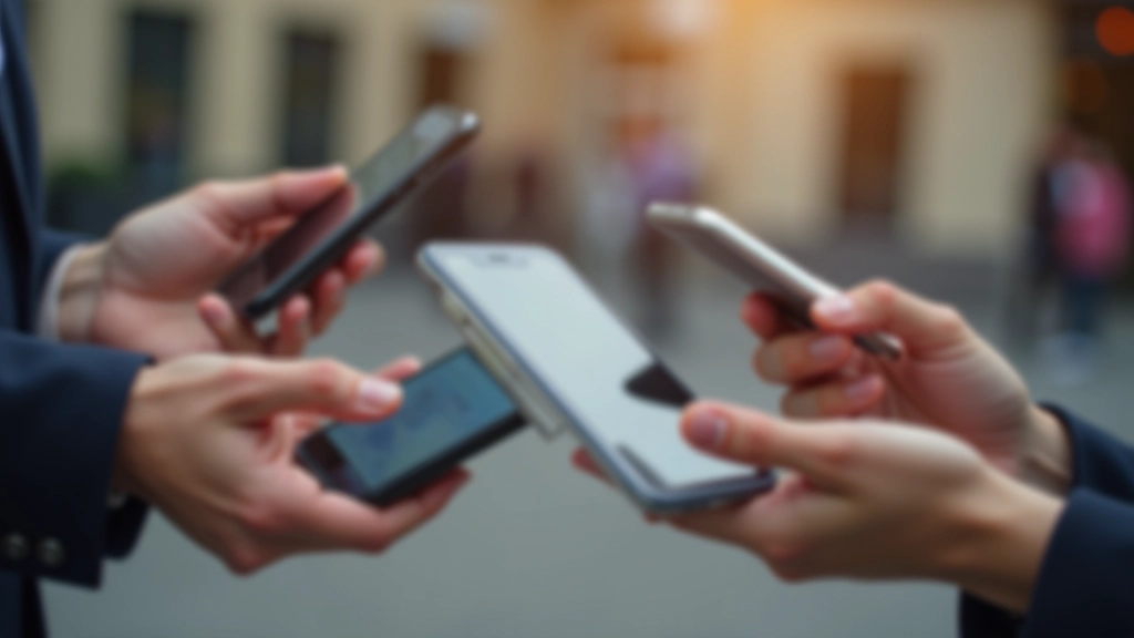 Plusieurs mains tenant des smartphones avec des portefeuilles numériques affichés sur les écrans